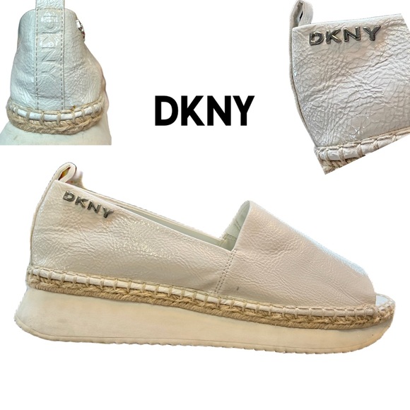 Dkny Shoes - DKNY Orza peep-toe espadrille wedge in white leather Size 10